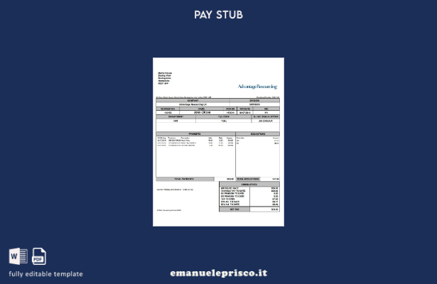 modello di busta paga per le risorse USA Advantange in stile verificato